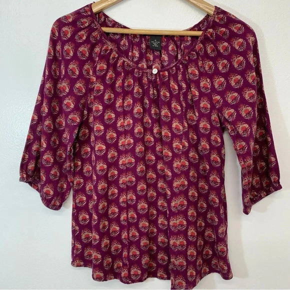 Lucky Brand Womans Top Medium Lot American Eagle Maroon Print Lightweight 2012 - Picture 2 of 12